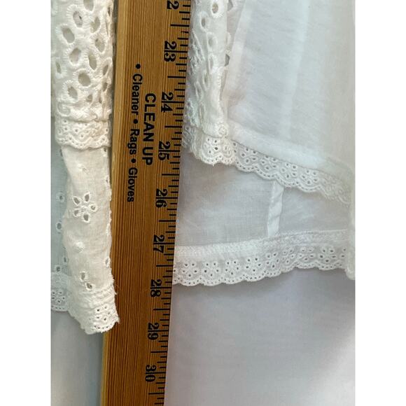 Sundance Women's Small White Sheer Lace Button Front Blouse 3/4 Sleeve Elegant - Picture 6 of 9